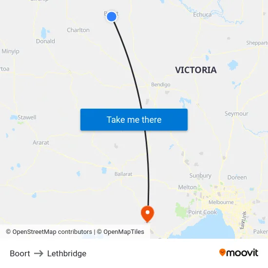 Boort to Lethbridge map