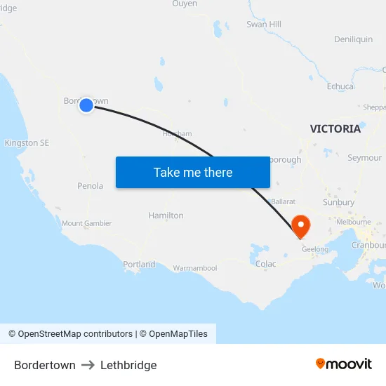 Bordertown to Lethbridge map