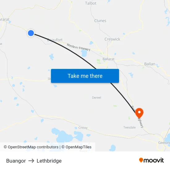Buangor to Lethbridge map