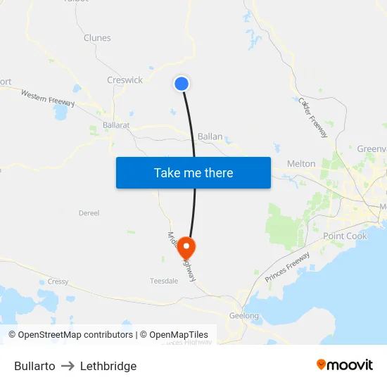Bullarto to Lethbridge map