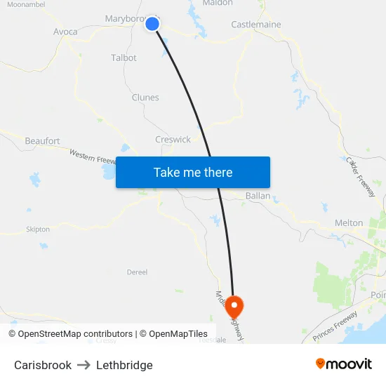 Carisbrook to Lethbridge map