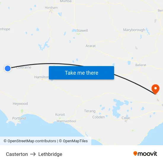 Casterton to Lethbridge map
