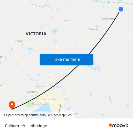 Chiltern to Lethbridge map