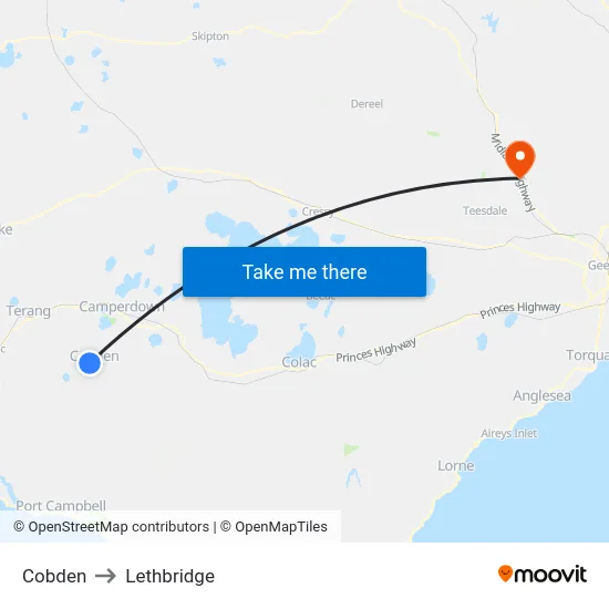 Cobden to Lethbridge map