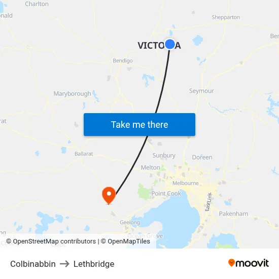 Colbinabbin to Lethbridge map
