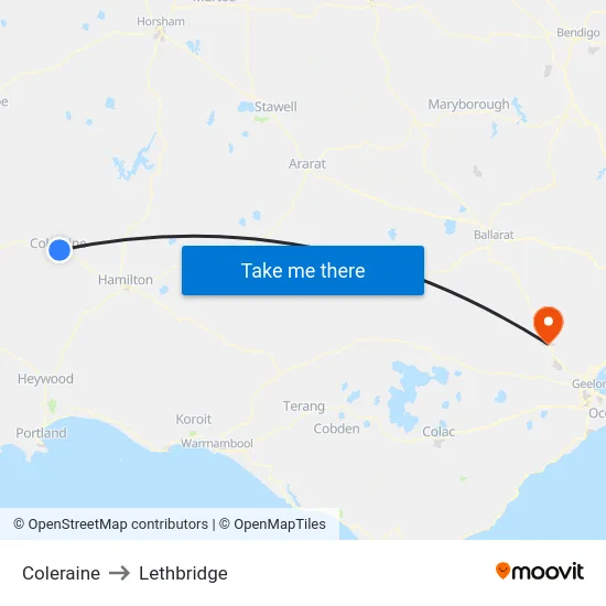 Coleraine to Lethbridge map