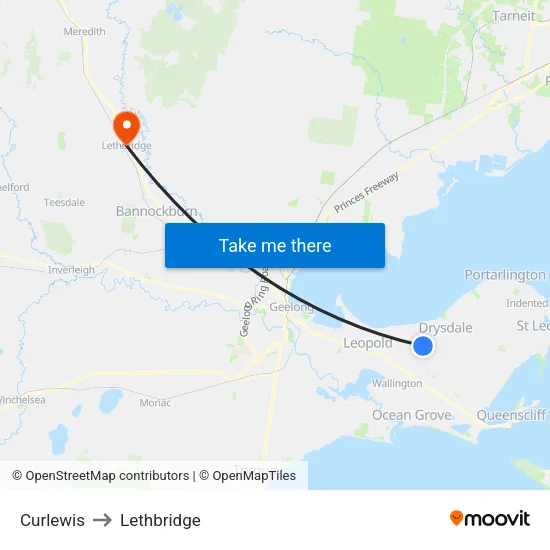 Curlewis to Lethbridge map