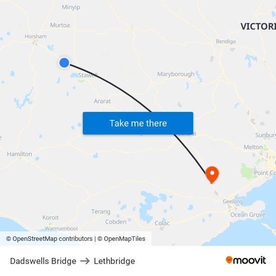 Dadswells Bridge to Lethbridge map