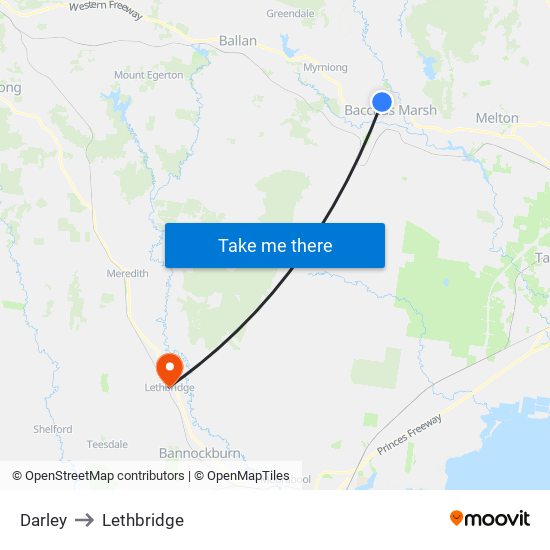 Darley to Lethbridge map