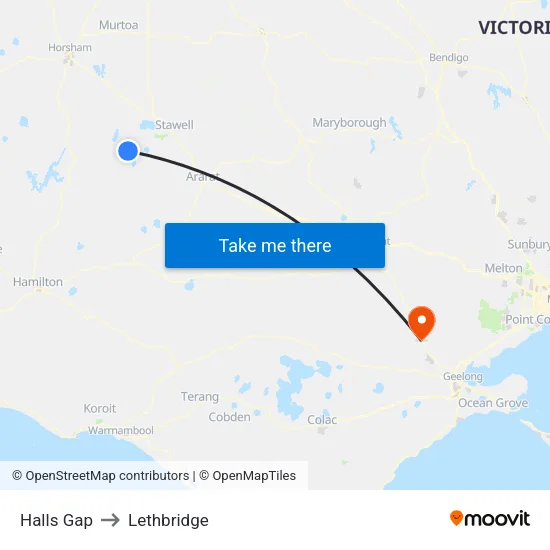 Halls Gap to Lethbridge map