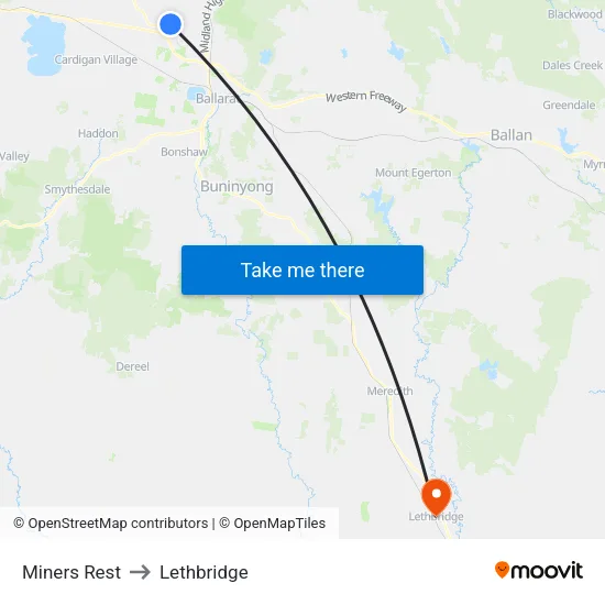 Miners Rest to Lethbridge map