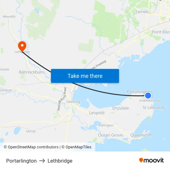 Portarlington to Lethbridge map