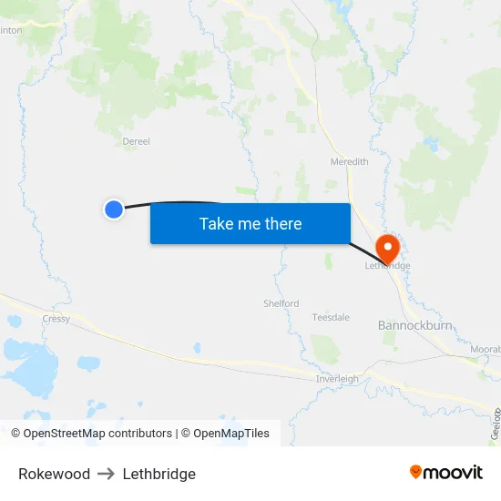 Rokewood to Lethbridge map