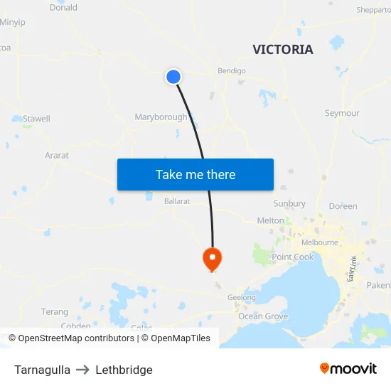 Tarnagulla to Lethbridge map