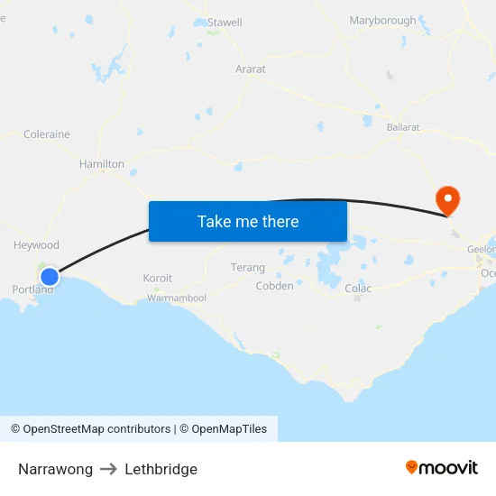 Narrawong to Lethbridge map
