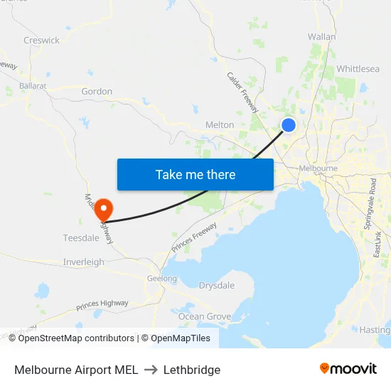 Melbourne Airport MEL to Lethbridge map