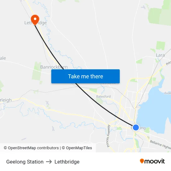 Geelong Station to Lethbridge map