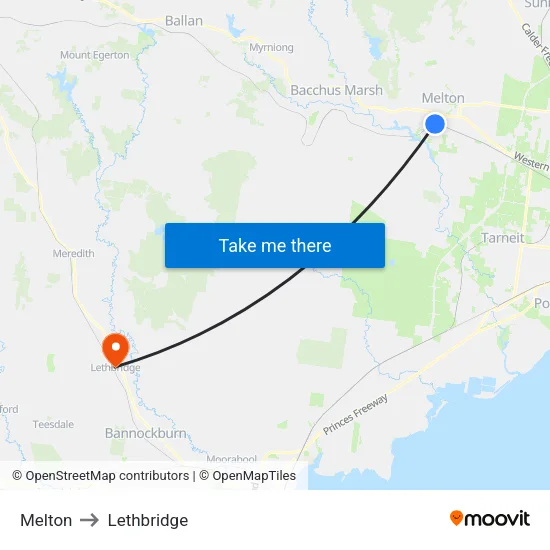 Melton to Lethbridge map