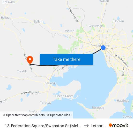 13-Federation Square/Swanston St (Melbourne City) to Lethbridge map