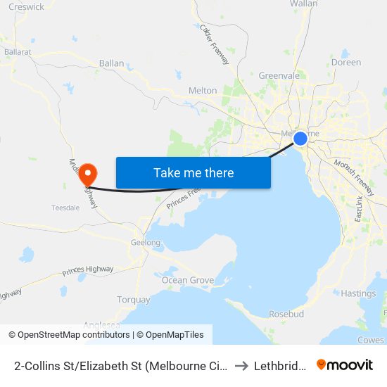 2-Collins St/Elizabeth St (Melbourne City) to Lethbridge map