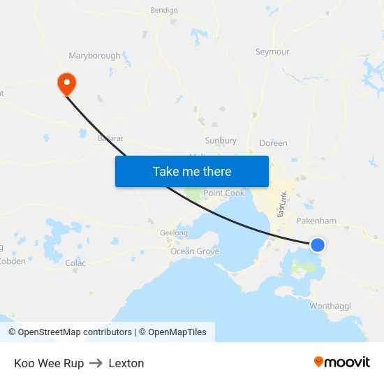 Koo Wee Rup to Lexton map