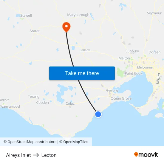 Aireys Inlet to Lexton map