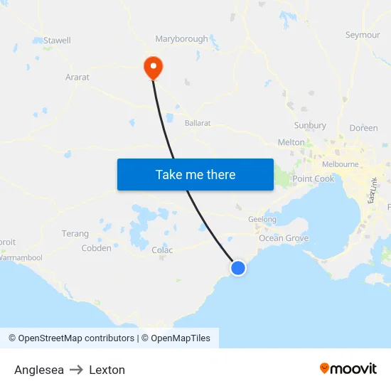 Anglesea to Lexton map
