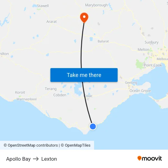 Apollo Bay to Lexton map