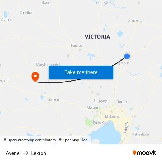 Avenel to Lexton map