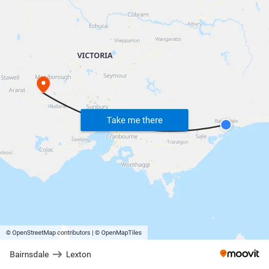 Bairnsdale to Lexton map