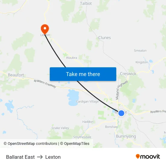 Ballarat East to Lexton map