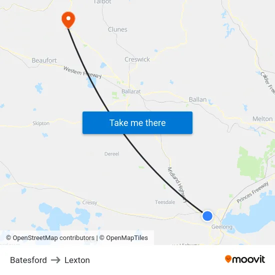 Batesford to Lexton map