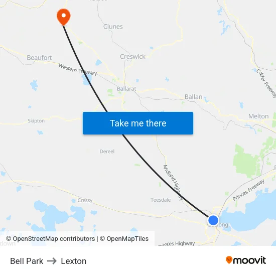 Bell Park to Lexton map