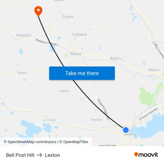 Bell Post Hill to Lexton map