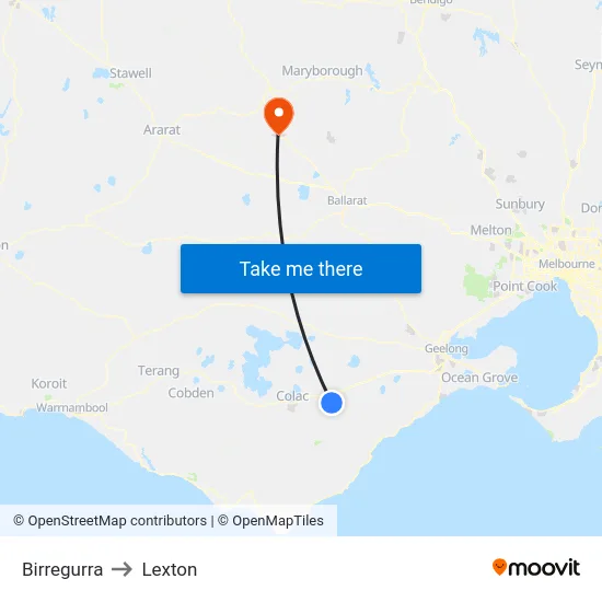 Birregurra to Lexton map