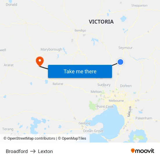 Broadford to Lexton map