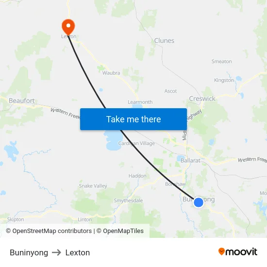Buninyong to Lexton map