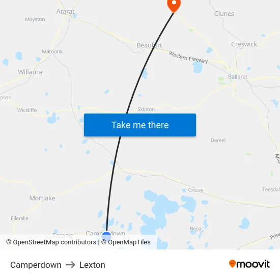 Camperdown to Lexton map