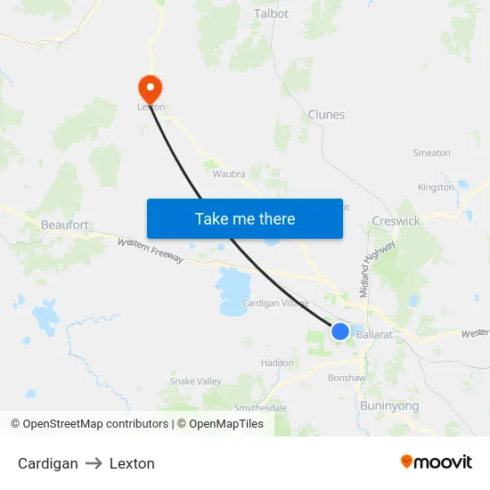 Cardigan to Lexton map
