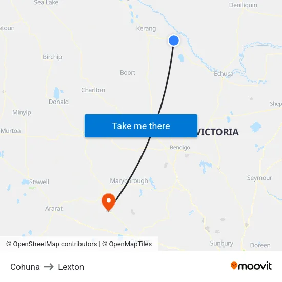 Cohuna to Lexton map