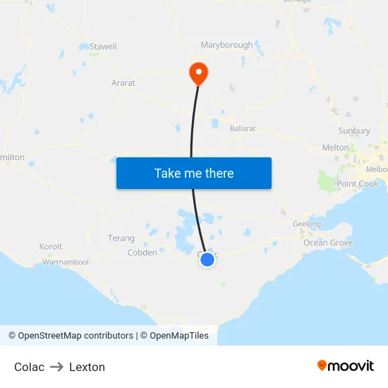 Colac to Lexton map