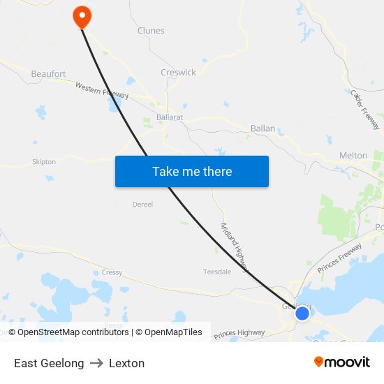 East Geelong to Lexton map