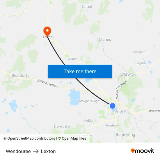 Wendouree to Lexton map