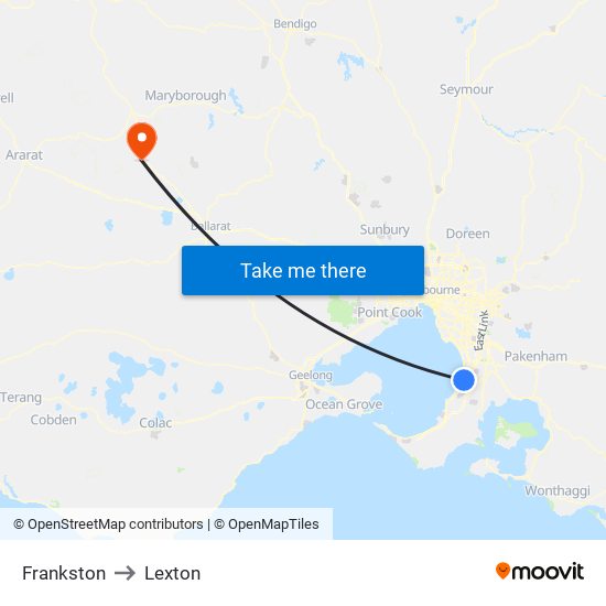 Frankston to Lexton map