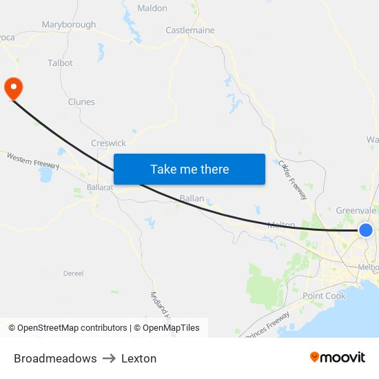 Broadmeadows to Lexton map