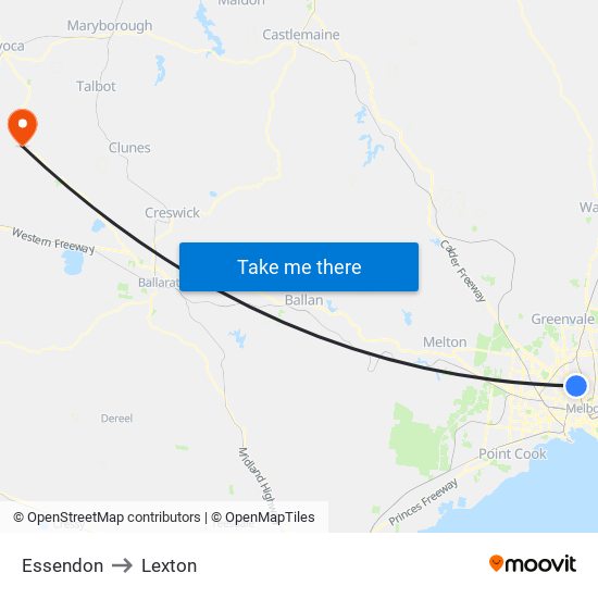 Essendon to Lexton map