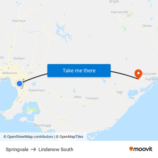 Springvale to Lindenow South map