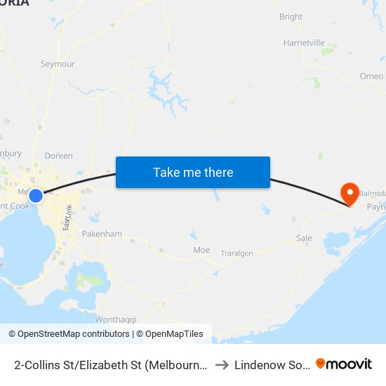2-Collins St/Elizabeth St (Melbourne City) to Lindenow South map