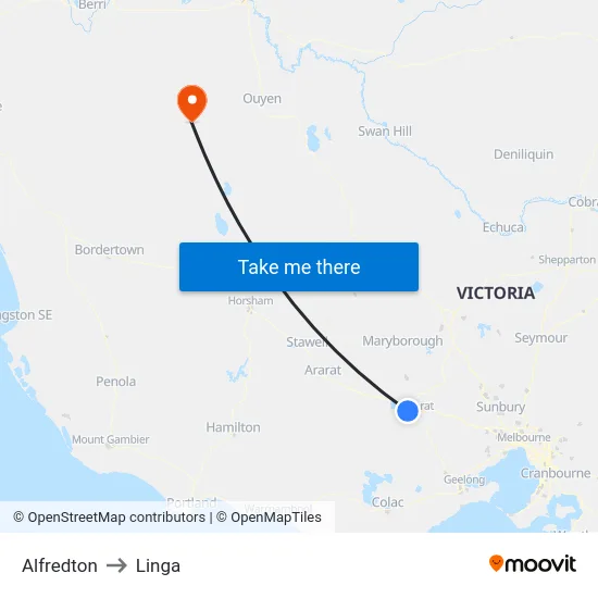 Alfredton to Linga map