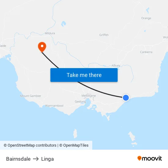Bairnsdale to Linga map